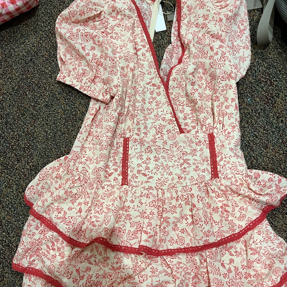 Red floral mini dress
